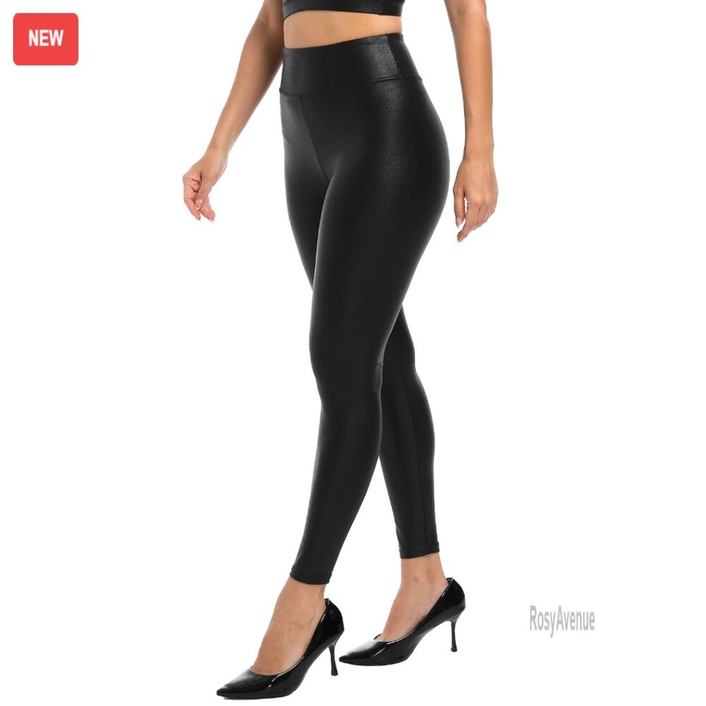 Faux Leather Leggings High Waist Tummy Control Yoga Compression Pants